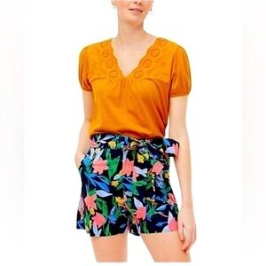 J.CREW Bright Printed Tropical Black size 2 shorts tie-front Cotton summer